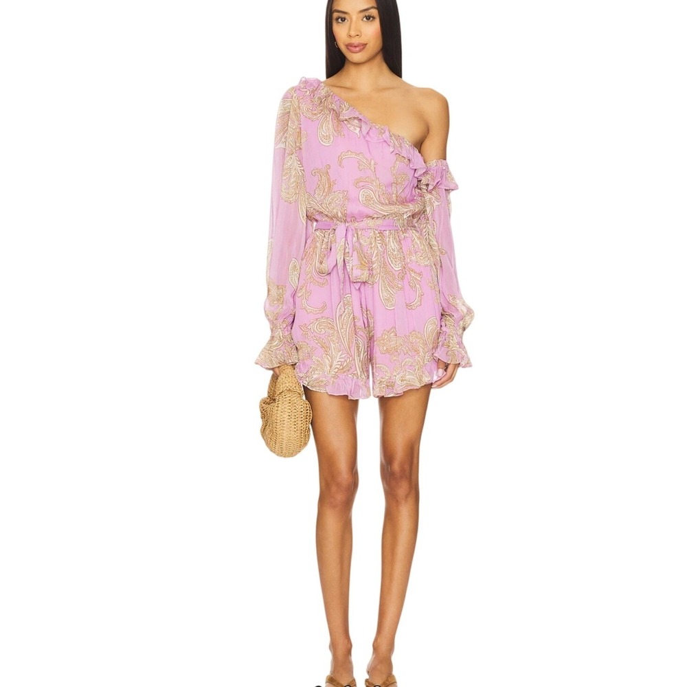 Hemant and Nandita Jiah One Shoulder Romper Lilac Paisley Chiffon Small NEW
